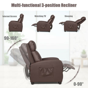 Recliner Massage Adjustable Wingback Single Chair with Side Pocket for Living Room