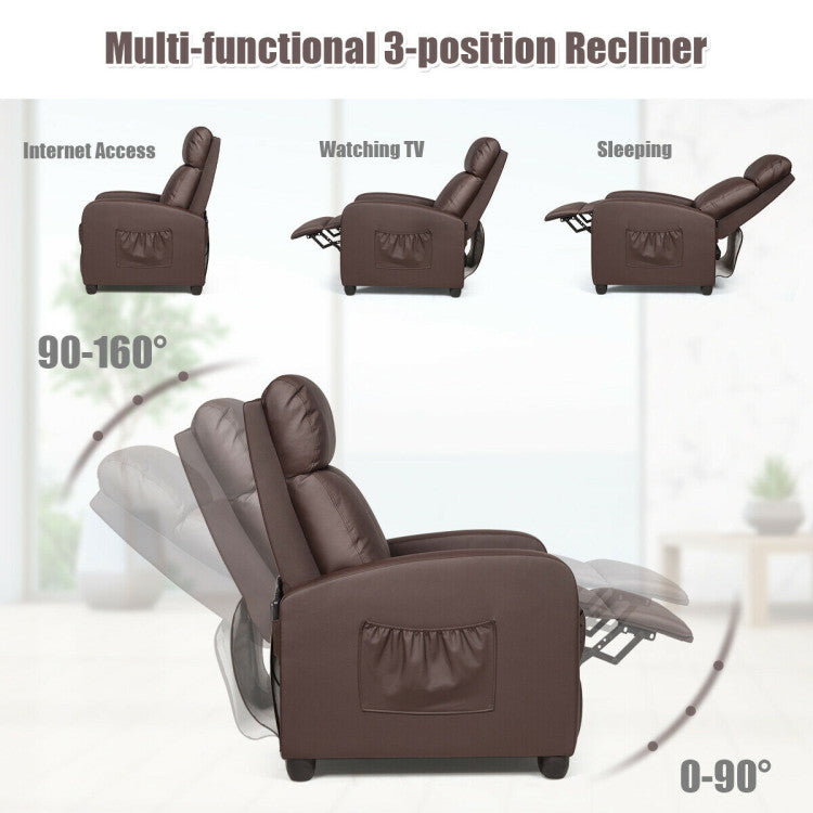 Recliner Massage Adjustable Wingback Single Chair with Side Pocket for Living Room