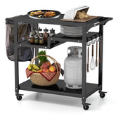 Rolling Grill Cart 3-Shelf BBQ Cart with Hooks and Lockable Wheels