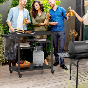 Rolling Grill Cart 3-Shelf BBQ Cart with Hooks and Lockable Wheels