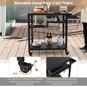 Rolling Grill Cart 3-Shelf BBQ Cart with Hooks and Lockable Wheels