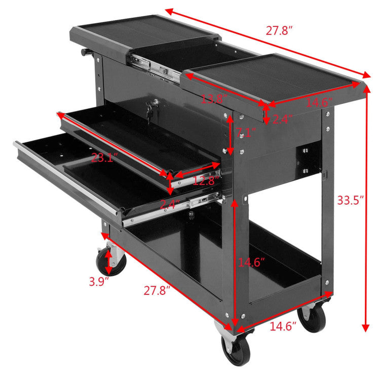 Rolling Mechanics Tool Cart Utility Storage Cabinet Organizer with 2 Drawers and Wheels