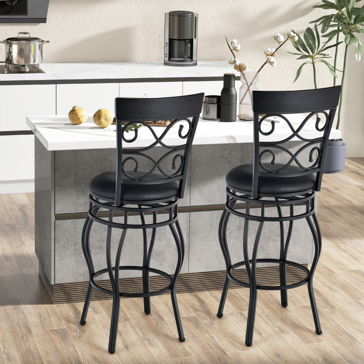 Set of 2 30 Inch 360° Swivel Bar Stools with Backrest and Footrest