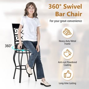 Set of 2 30 Inch 360° Swivel Bar Stools with Backrest and Footrest