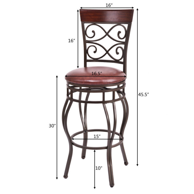 Set of 2 30 Inch 360° Swivel Bar Stools with Backrest and Footrest