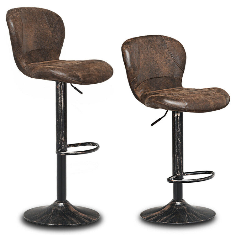 Set of 2 Adjustable Swivel Bar Stools with Hot-Stamping Cloth