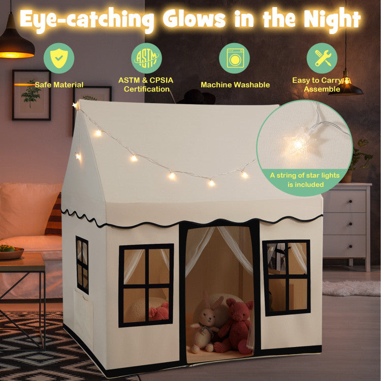 Toddler Large Playhouse with Star String Lights for Reading and Napping