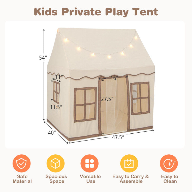 Toddler Large Playhouse with Star String Lights for Reading and Napping