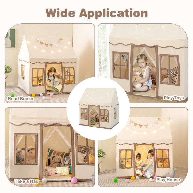 Toddler Large Playhouse with Star String Lights for Reading and Napping