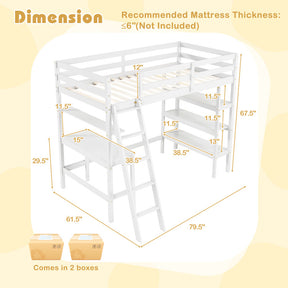 Twin Size Loft Bed with Desk and Bookshelves for Kids and Toddlers