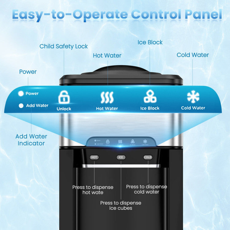 Water Cooler Dispenser with Built-in Ice Maker and 3 Temperature Settings