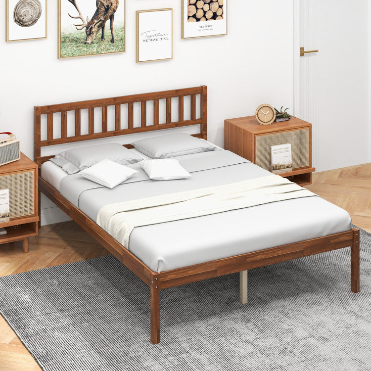 Twin/Full Size Wood Bed Frame with Headboard and 12" Under-bed Storage Space