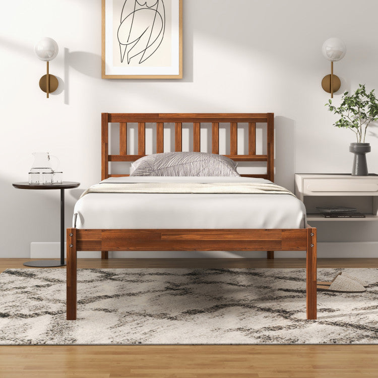 Twin/Full Size Wood Bed Frame with Headboard and 12" Under-bed Storage Space