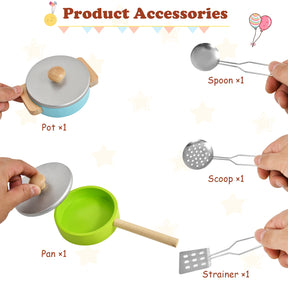 Wooden Pretend Kitchen Toy Role Play for Kids with Accessories and Sink