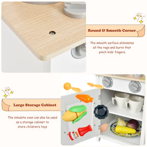 Wooden Pretend Kitchen Toy Role Play for Kids with Accessories and Sink