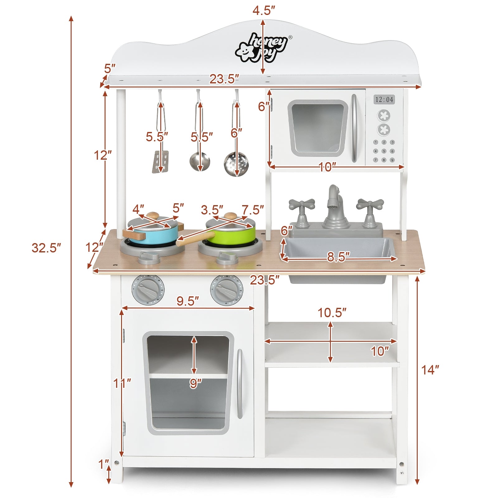 Wooden Pretend Kitchen Toy Role Play for Kids with Accessories and Sink