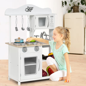 Wooden Pretend Kitchen Toy Role Play for Kids with Accessories and Sink