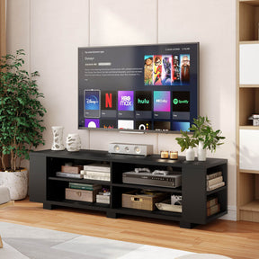 Wooden TV Stand with 8 Shelves for TVs up to 65 Inch Flat Screen