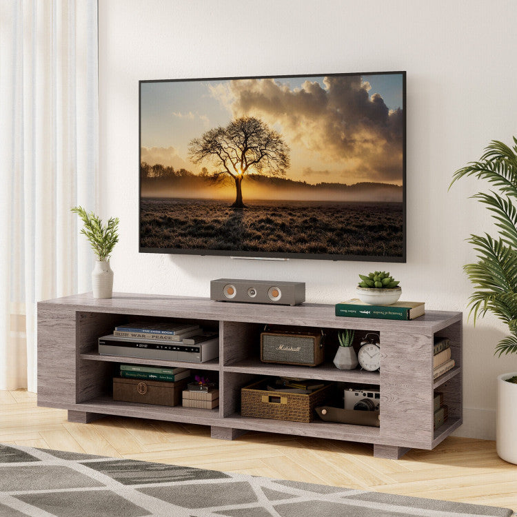 Wooden TV Stand with 8 Shelves for TVs up to 65 Inch Flat Screen