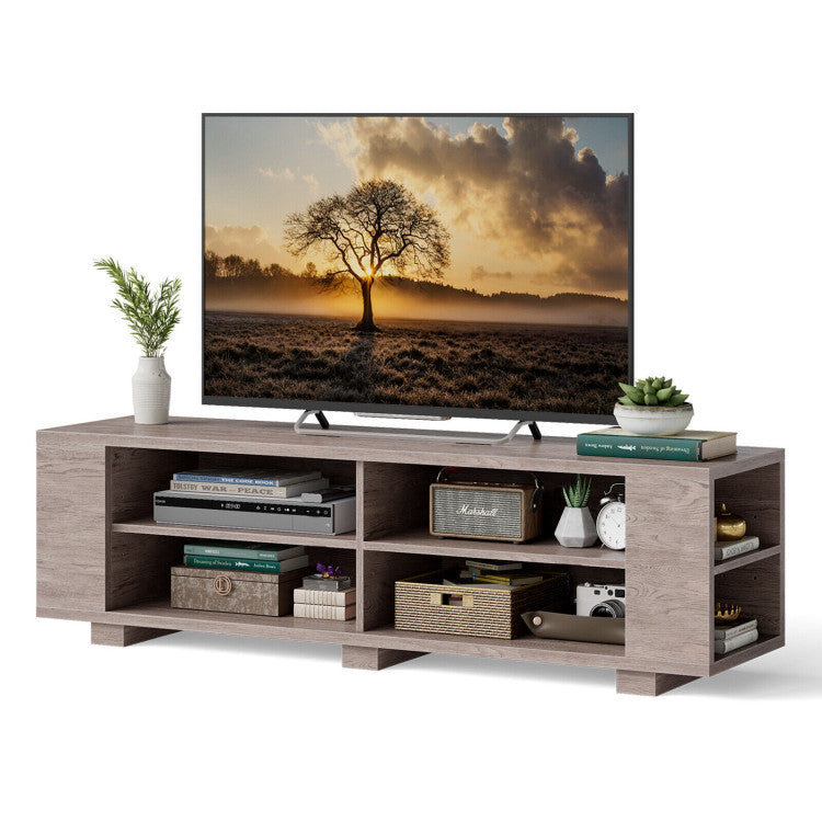 Wooden TV Stand with 8 Shelves for TVs up to 65 Inch Flat Screen