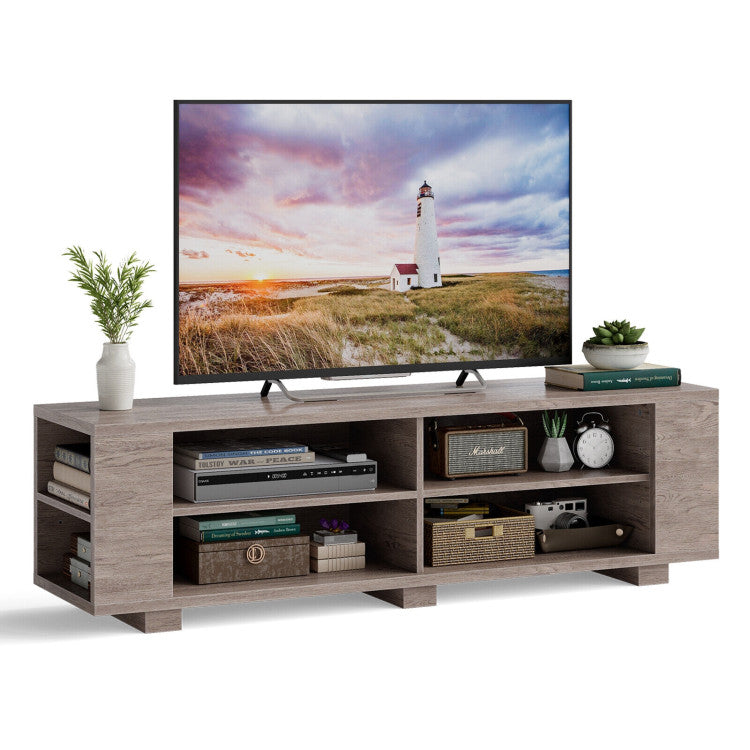 Wooden TV Stand with 8 Shelves for TVs up to 65 Inch Flat Screen