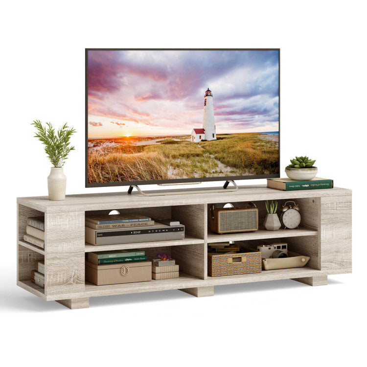 Wooden TV Stand with 8 Shelves for TVs up to 65 Inch Flat Screen