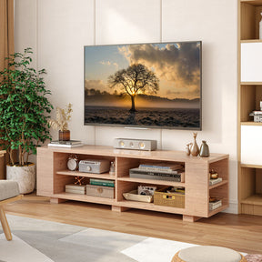 Wooden TV Stand with 8 Shelves for TVs up to 65 Inch Flat Screen