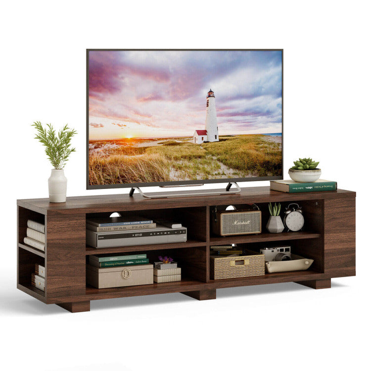 Wooden TV Stand with 8 Shelves for TVs up to 65 Inch Flat Screen