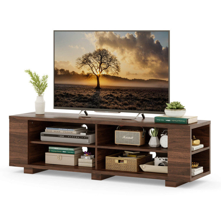 Wooden TV Stand with 8 Shelves for TVs up to 65 Inch Flat Screen