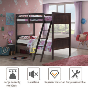 Wooden Twin Over Twin Solid Rubber wood Bunk Beds for Kids with Ladder and Safety Rail