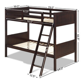 Wooden Twin Over Twin Solid Rubber wood Bunk Beds for Kids with Ladder and Safety Rail