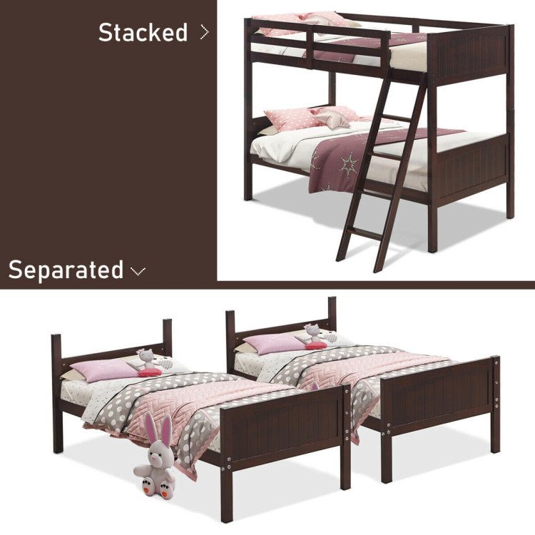 Wooden Twin Over Twin Solid Rubber wood Bunk Beds for Kids with Ladder and Safety Rail