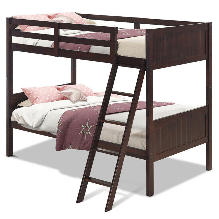 Wooden Twin Over Twin Solid Rubber wood Bunk Beds for Kids with Ladder and Safety Rail