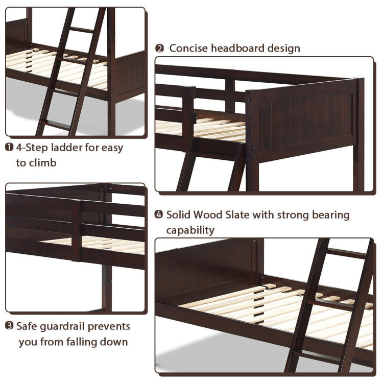 Wooden Twin Over Twin Solid Rubber wood Bunk Beds for Kids with Ladder and Safety Rail