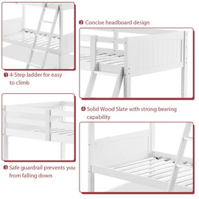 Wooden Twin Over Twin Solid Rubber wood Bunk Beds for Kids with Ladder and Safety Rail