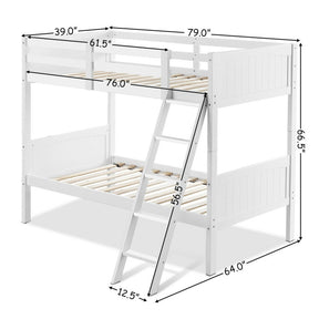 Wooden Twin Over Twin Solid Rubber wood Bunk Beds for Kids with Ladder and Safety Rail