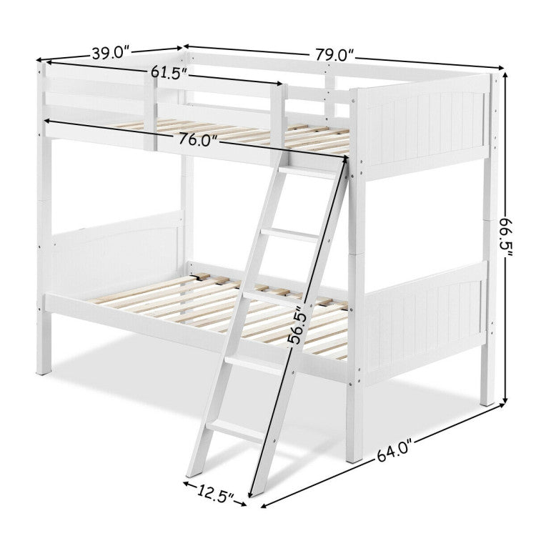 Wooden Twin Over Twin Solid Rubber wood Bunk Beds for Kids with Ladder and Safety Rail