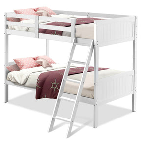 Wooden Twin Over Twin Solid Rubber wood Bunk Beds for Kids with Ladder and Safety Rail