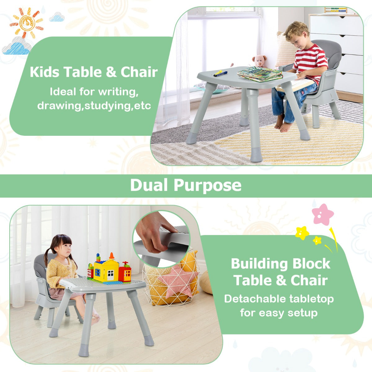 8 in 1 Building Block Table with Removable Washable Tray for Baby