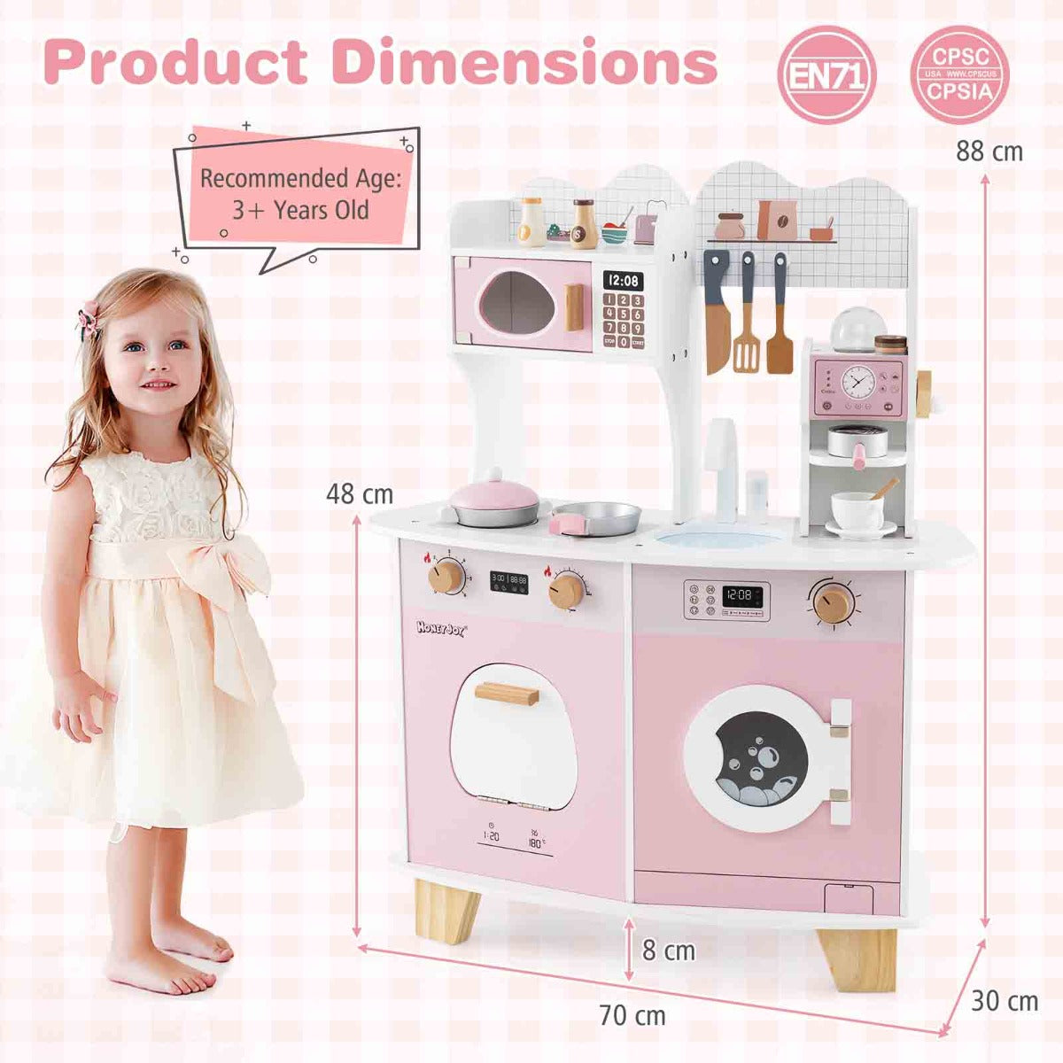 All-in-1 Wooden Kids Pretend Kitchen Playset with Coffee Maker Microwave