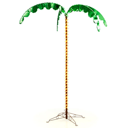 225cm Artificial Lighted Coconut Plam Tree with 4 Fronds and Metal Base