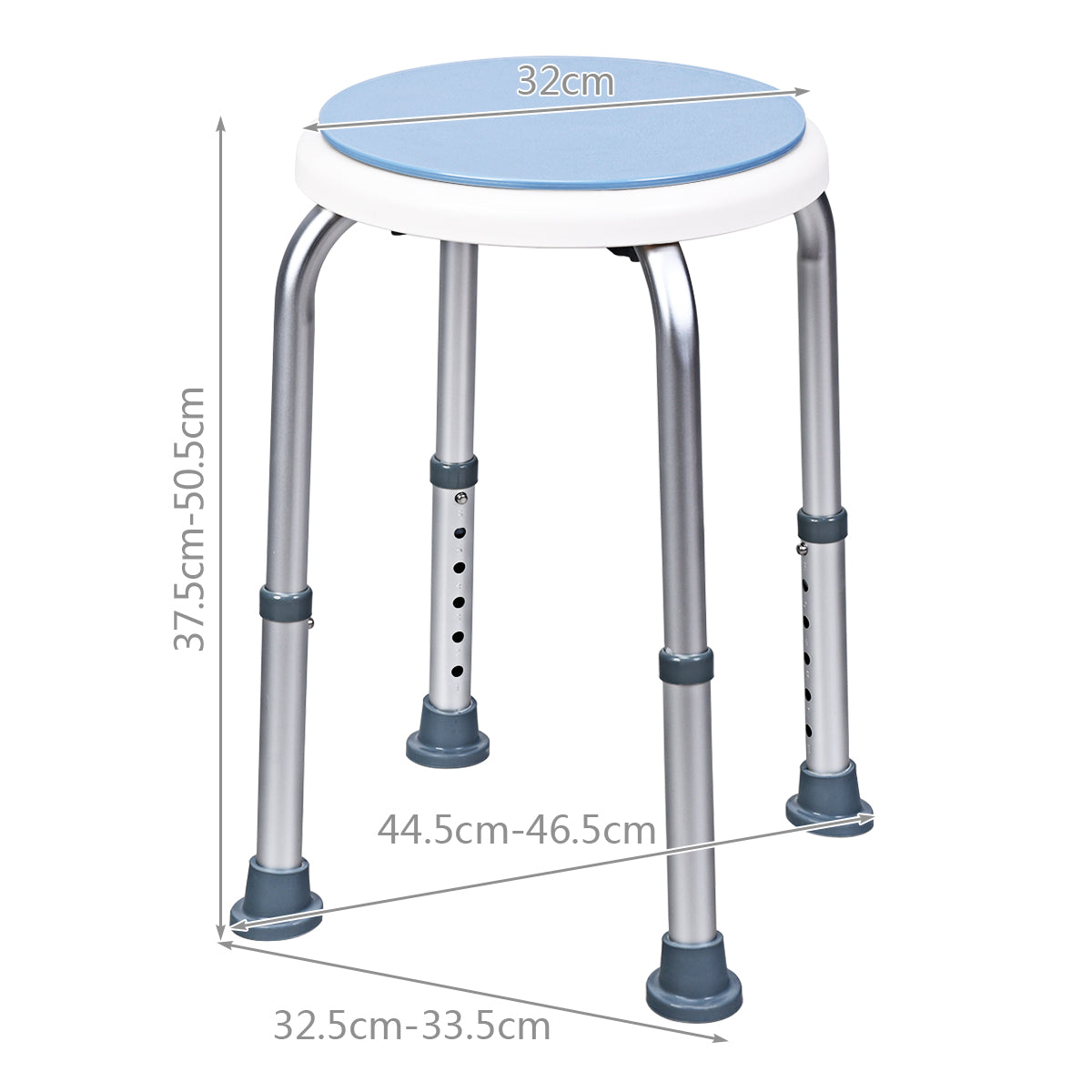 360° Rotating Shower Stool with 6 Height & Anti-Slip Rubber Tips