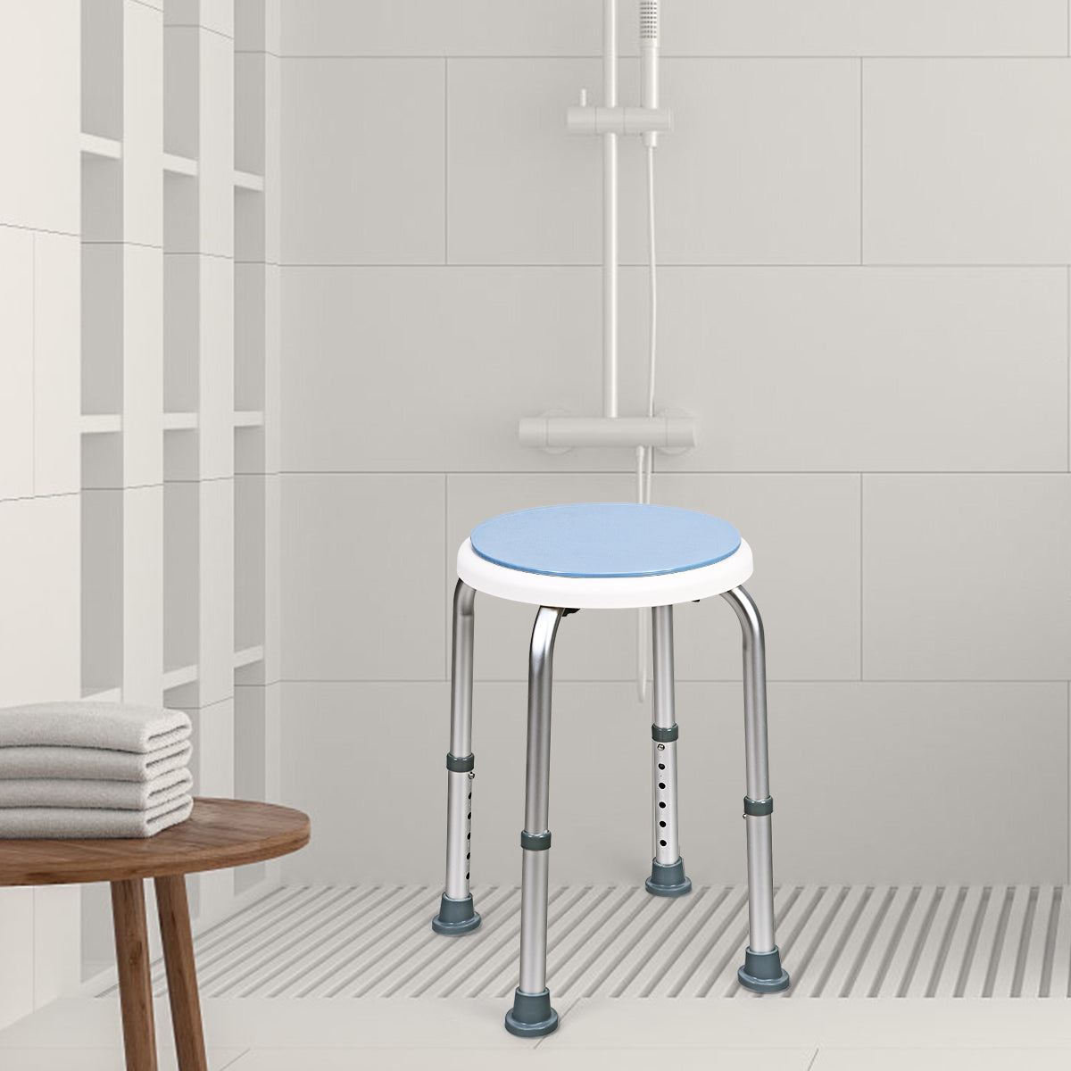 360° Rotating Shower Stool with 6 Height & Anti-Slip Rubber Tips