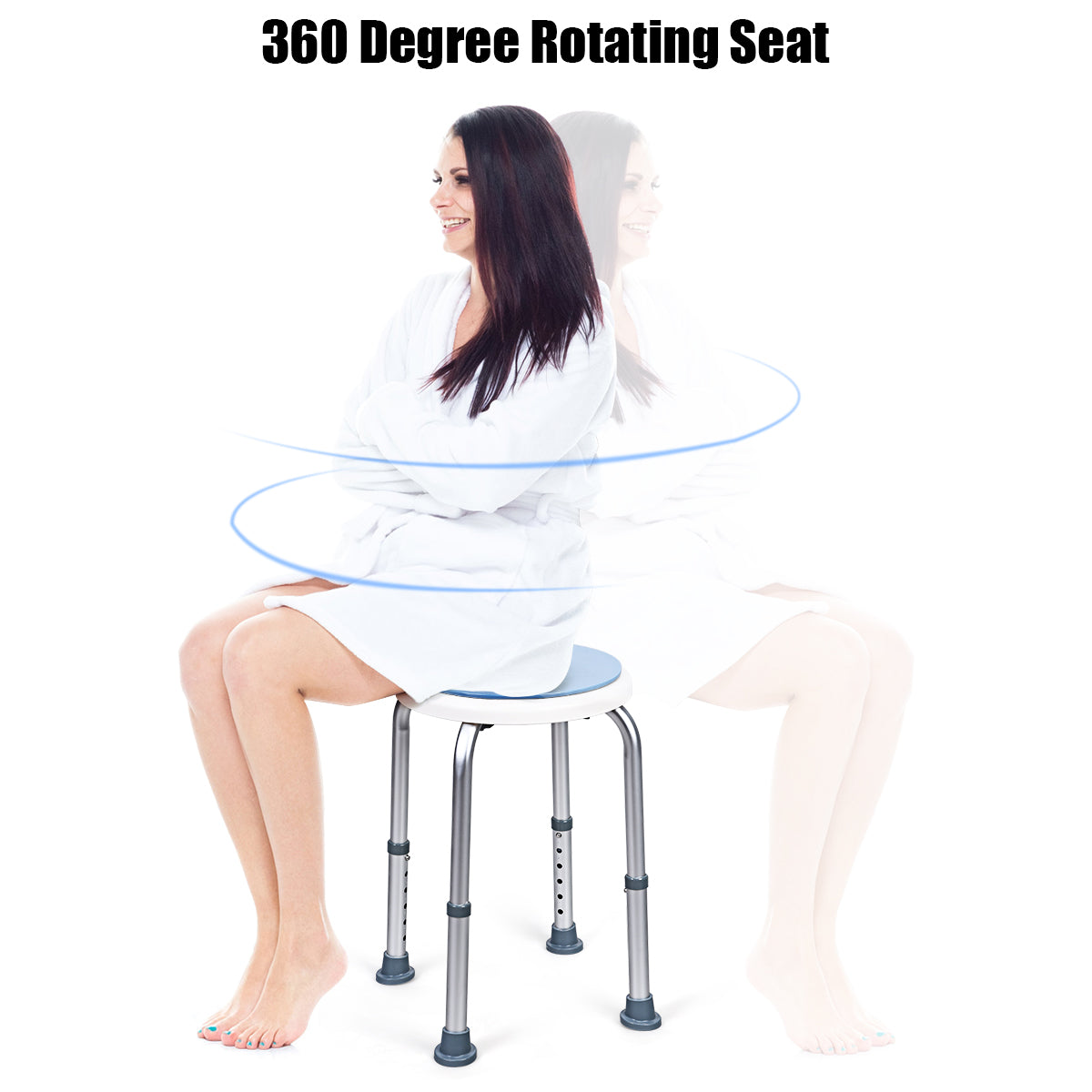 360° Rotating Shower Stool with 6 Height & Anti-Slip Rubber Tips