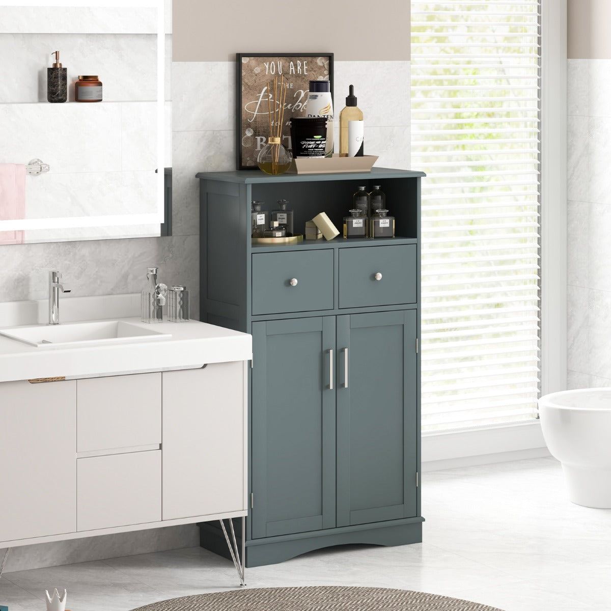 Bathroom Floor Cabinet with 2 Adjustable Shelves