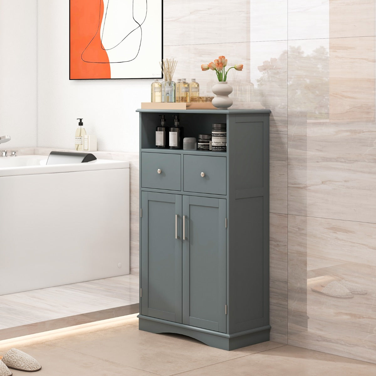 Bathroom Floor Cabinet with 2 Adjustable Shelves