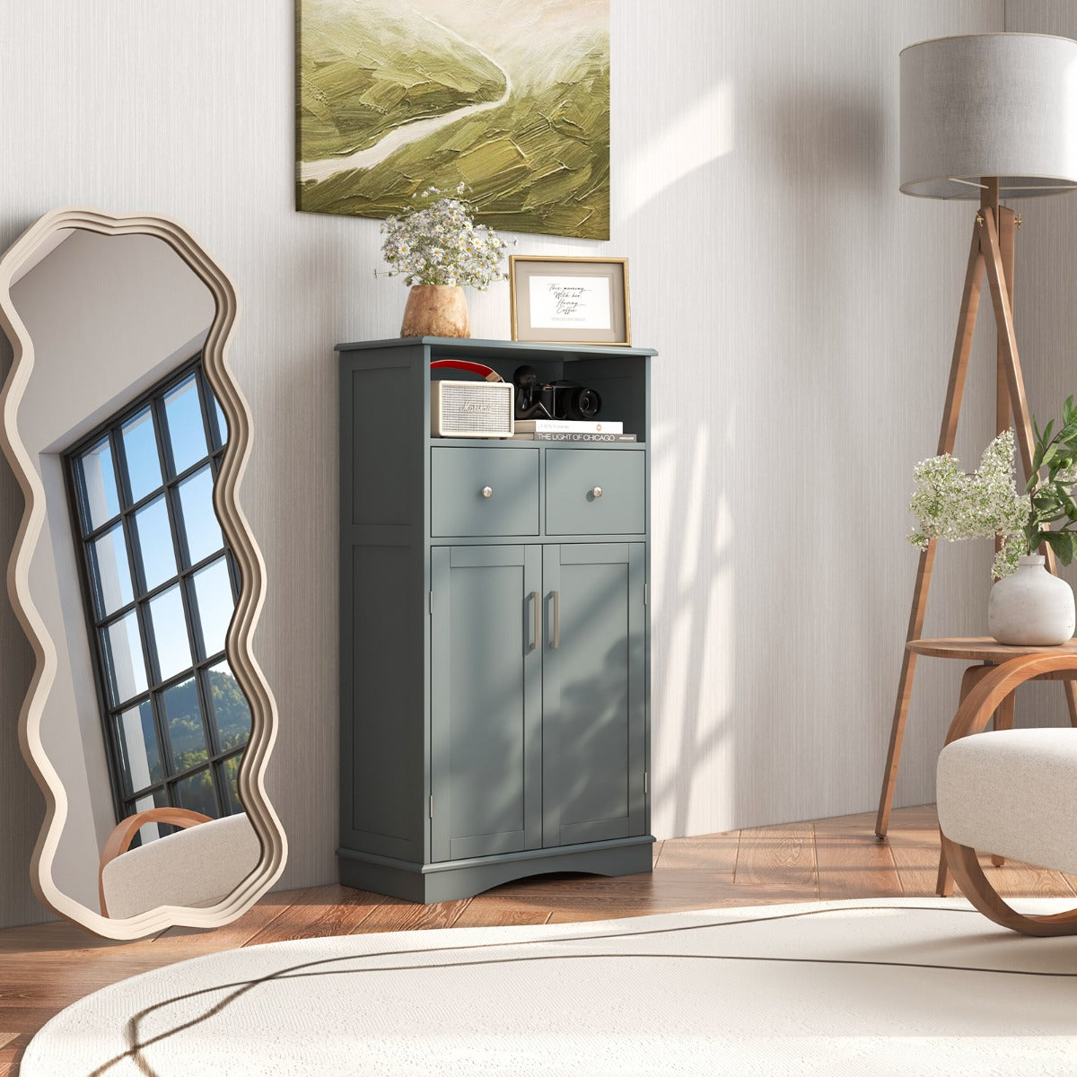 Bathroom Floor Cabinet with 2 Adjustable Shelves