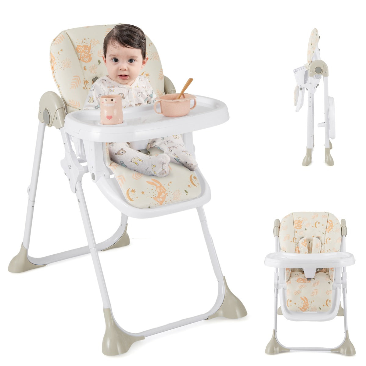 Baby Foldable Convertible High Chair with Adjustable Height Recline