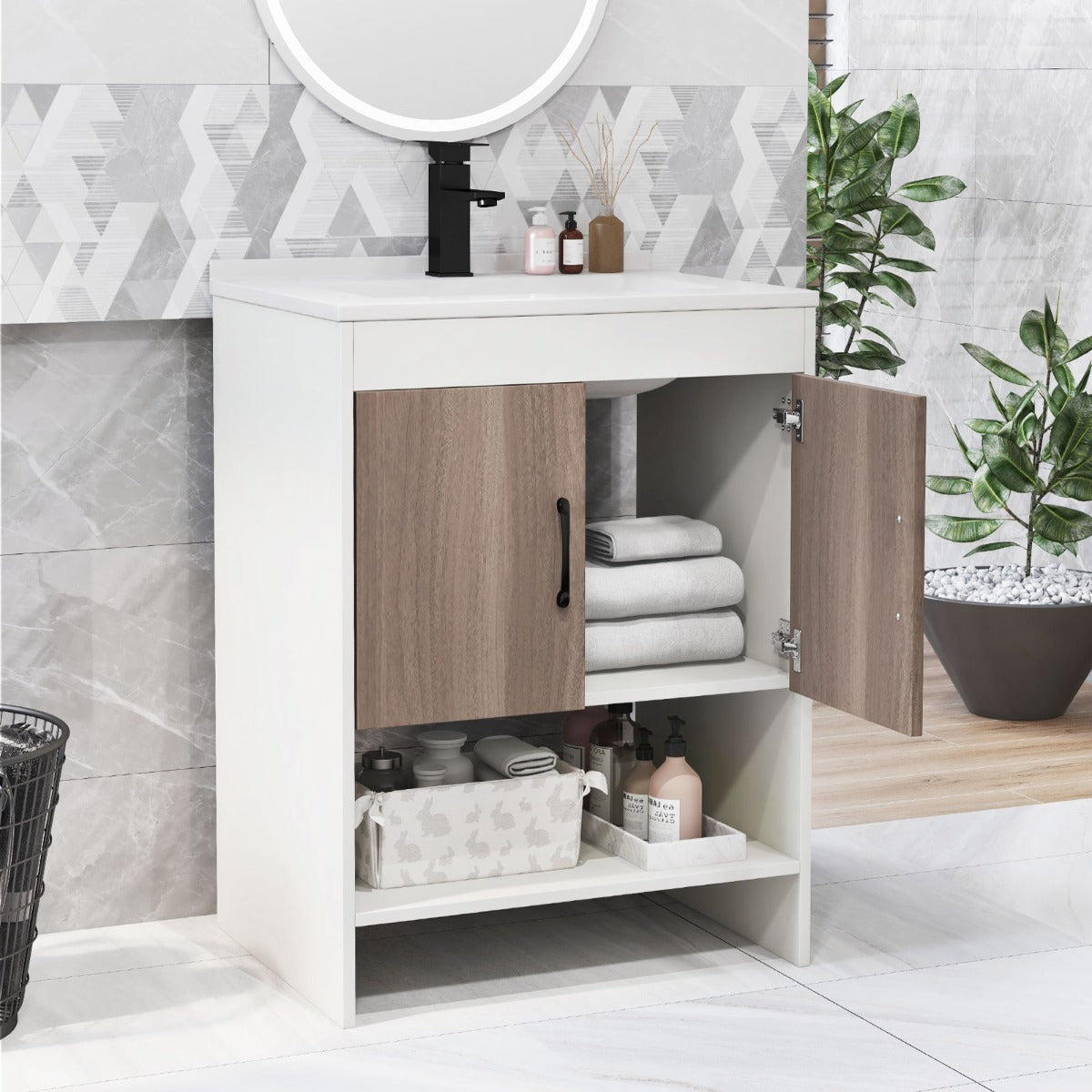 63.5cm Bathroom Vanity Sink Combo with Doors Shelf Backsplash