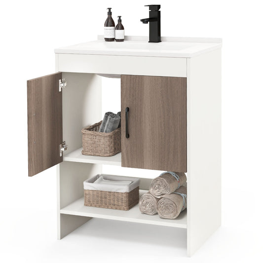 63.5cm Bathroom Vanity Sink Combo with Doors Shelf Backsplash